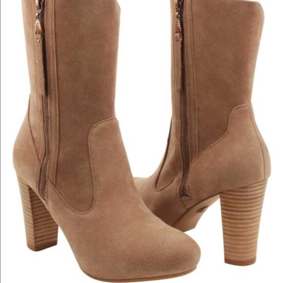 EUC Ugg Athena Tan Suede Leather Stacked Heel Convertible Boot - Picture 1 of 13